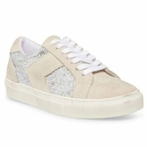 Steven by Steve Madden Parody Silver Glitter and Suede Sneakers